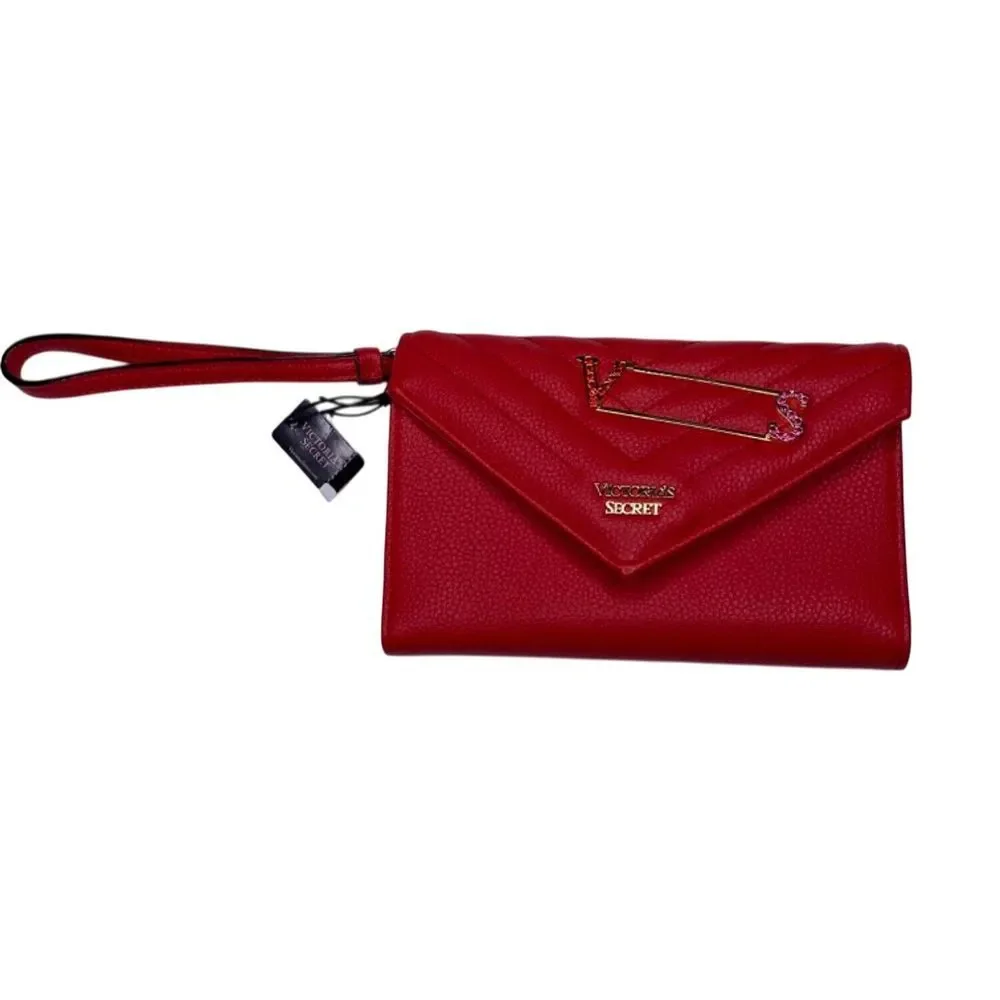 New Victorias Secret Red Wristlet Wallet LEATHER PURSE‎ PHONE CASE Pocket book